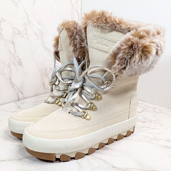 NEW Sperry Women's Torrent Waterproof Winter Lace Up Snow Boot Ivory Size 5 US - Picture 5 of 10